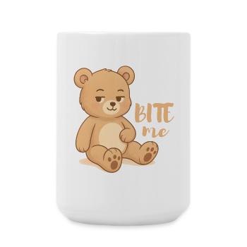 Cheeky teddy cutesy design with attitude - bite me - Large Mug 440 ml - white - Front