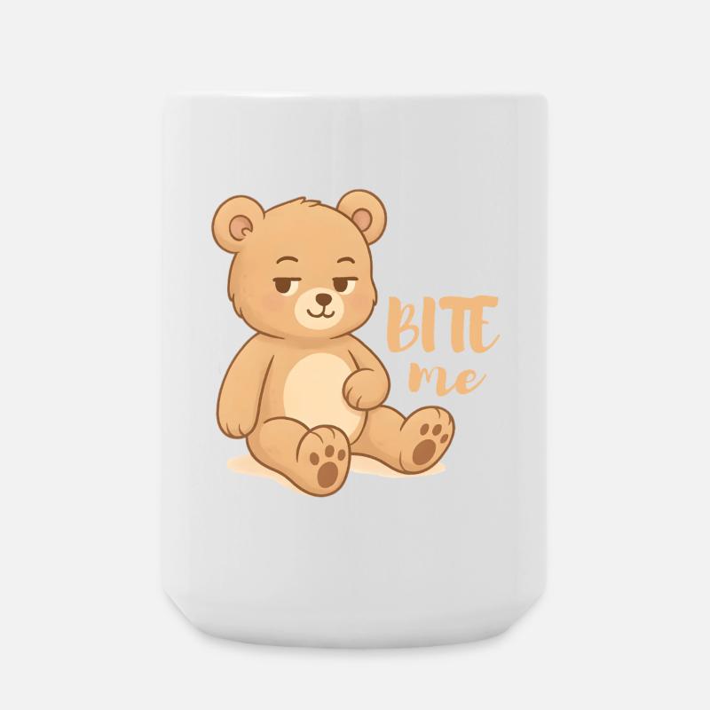 Frecher Teddy-Cutesy Design mit Attitüde - bite me - Große Tasse 440 ml - Weiß