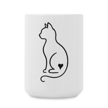 Minimalist Cat Line Art – Black Design - Large Mug 440 ml - white - Front