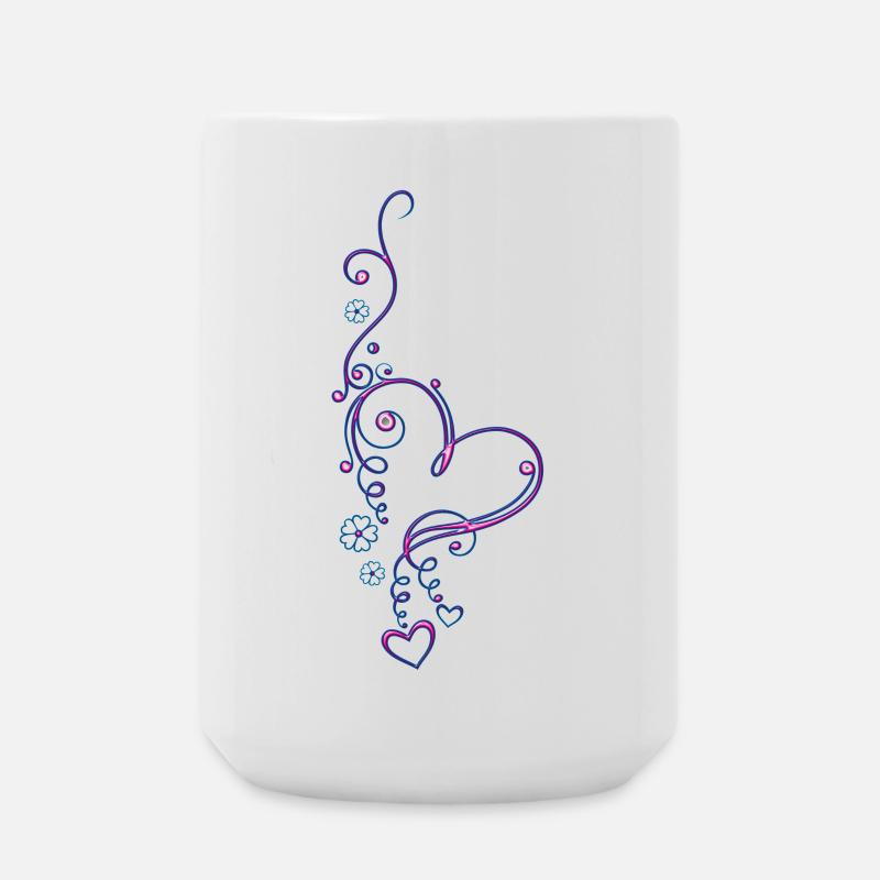 Herz mit Blumen, Liebe, pink blue - Große Tasse 440 ml - Weiß