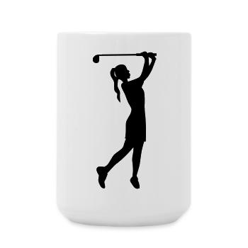 Golferin Silhouette, Golf Abschlag Damen Golf  - Große Tasse 440 ml - Weiß - Vorne