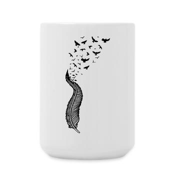 Large feather from which many birds fly - Large Mug 440 ml - white - Front