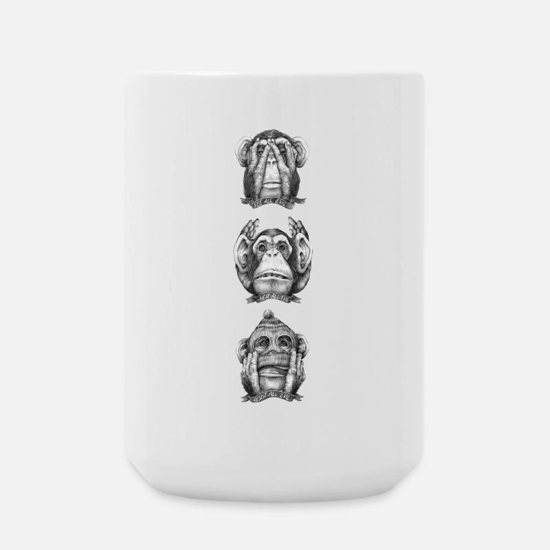 Three Monkeys: Seeing All the Evil - Large Mug 440 ml - white