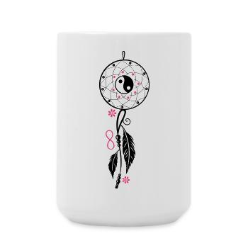 Dreamcatcher with feather, flutes, infinity symbol - Large Mug 440 ml - white - Front