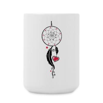 Traumfänger mit Herz, Federn und Sternen - Große Tasse 440 ml - Weiß - Vorne