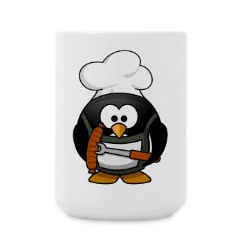 Cooking penguin with grilled sausage - Large Mug 440 ml - white - Front
