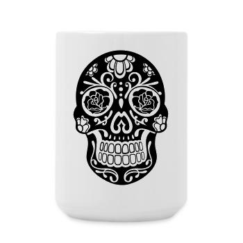 Crâne en sucre floral – Día de los Muertos Totenkopf - Grande tasse 440 ml - blanc - Devant
