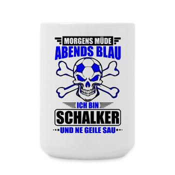 Müde, Blau, Schalker, Geile Sau | Farbe änderbar - Große Tasse 440 ml - Weiß - Vorne
