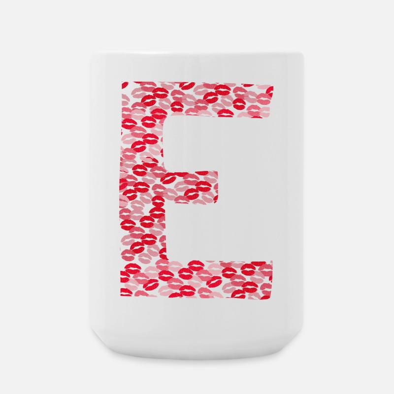 Buchstabe E - T-Shirt-Küsse - Große Tasse 440 ml - Weiß
