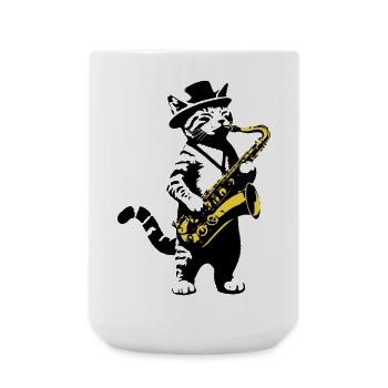 Cat Saxophone Music Street Art Stencils Style - Large Mug 440 ml - white - Front