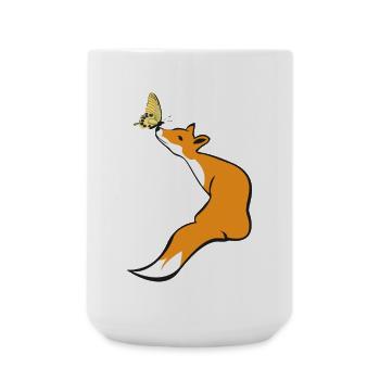 Verspieltes Füchchen mit Schmetterling - Große Tasse 440 ml - Weiß - Vorne