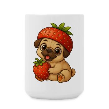 Carlin mignon avec des fraises dessin animé fruité drôle - Grande tasse 440 ml - blanc - Devant