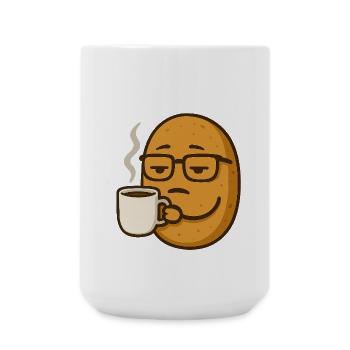Brillen-Brötchen mit Kaffee – Müder Morgen Vibe - Große Tasse 440 ml - Weiß - Vorne
