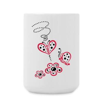 Bunte Schmetterlinge mit Blumen, Sommerwiese - Große Tasse 440 ml - Weiß - Vorne
