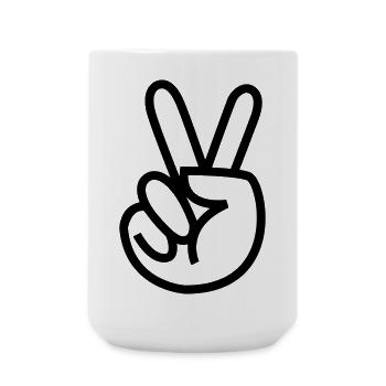 Paix, signe de paix, main avec deux doigts vers le haut # - Grande tasse 440 ml - blanc - Devant