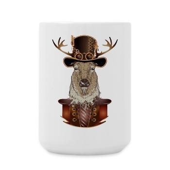 Cerf steampunk avec chapeau cylindre antique - Grande tasse 440 ml - blanc - Devant