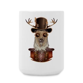 Cerf steampunk avec chapeau cylindrique et lunettes - Grande tasse 440 ml - blanc - Devant