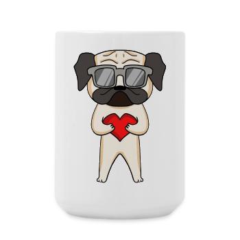 Pug with sunglasses and heart - Large Mug 440 ml - white - Front