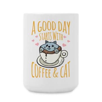 Katze in der Kaffeetasse mit positiver Botschaft - Große Tasse 440 ml - Weiß - Vorne