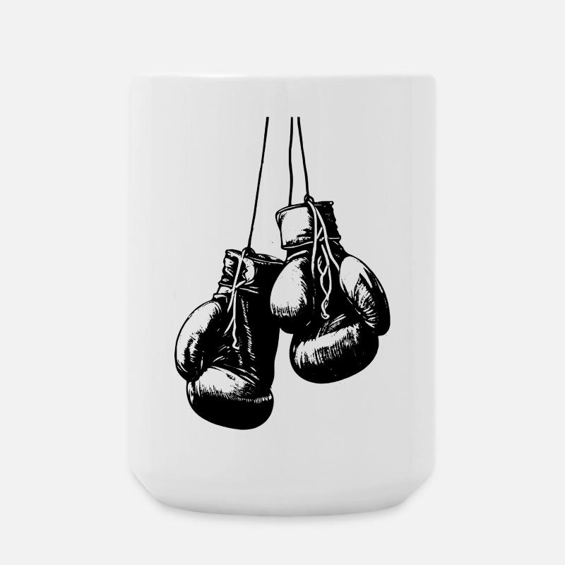 Schwarze Boxhandschuhe die an den Schnüren hängen - Große Tasse 440 ml - Weiß