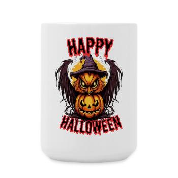 Hibou d’Halloween effrayant avec citrouille - Grande tasse 440 ml - blanc - Devant