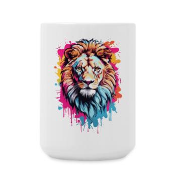 Bunter Löwenkopf - Große Tasse 440 ml - Weiß - Vorne