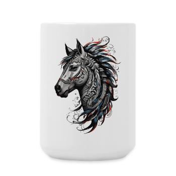 Pferdekopf Majestätisches Stammespferd Tattoo - Große Tasse 440 ml - Weiß - Vorne