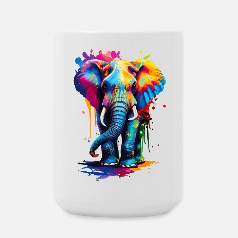 Elefant Farbenfroh - Stosszähne Elefant Rüsseltier - Große Tasse 440 ml - Weiß