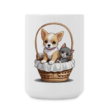 Cute dog and cat in basket - Large Mug 440 ml - white - Front