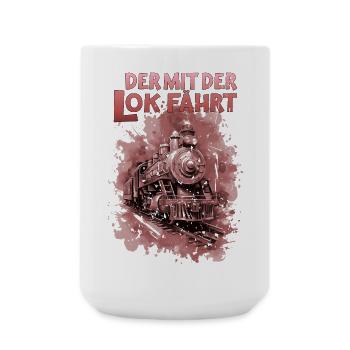 Der mit der Lok Lokomotive fährt Lokführer Zug - Große Tasse 440 ml - Weiß - Vorne