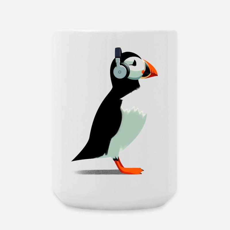 Papageitaucher mit Kopfhörern - Große Tasse 440 ml - Weiß