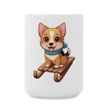 Lustiger Hund mit Schlitten - Große Tasse 440 ml - Weiß - Vorne