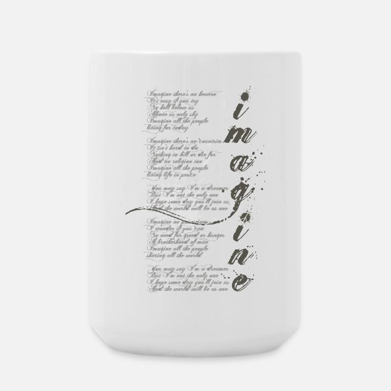 imagine - grafisches Peace-Zeichen und Lied-Text - Große Tasse 440 ml - Weiß