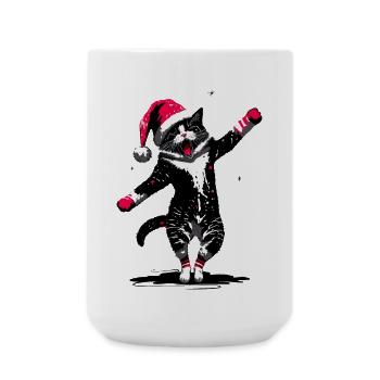 Chat dansant dans la neige avec le chapeau du Père Noël - Grande tasse 440 ml - blanc - Devant