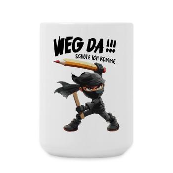 Ninja mit Bleistift und Messer Schulkind 1.Klasse - Große Tasse 440 ml - Weiß - Vorne