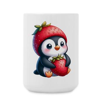 Cute Penguin with Strawberry Cartoon Summer Fun - Large Mug 440 ml - white - Front