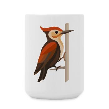Specht an Baumstamm – Stilisiertes Vogelmotiv - Große Tasse 440 ml - Weiß - Vorne
