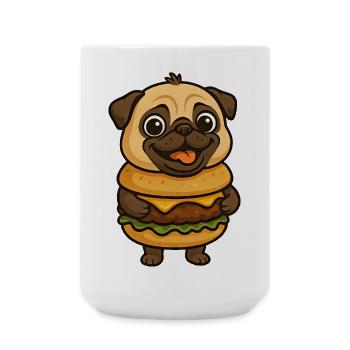Lustiger Mops mit Hamburger Cheeseburger Fabeltier - Große Tasse 440 ml - Weiß - Vorne