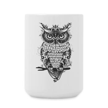 Mystische Ornament-Eule – dunkel & detailreich - Große Tasse 440 ml - Weiß - Vorne