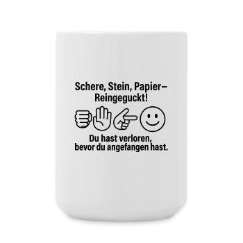 Reingeckt: Schere Stein Papier - Große Tasse 440 ml - Weiß - Vorne