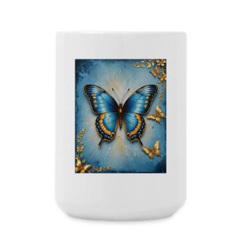 Azurblauer Schmetterling mit Goldakzenten - Große Tasse 440 ml - Weiß - Vorne