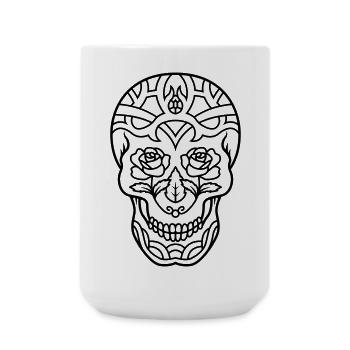 Decorated skull with roses - Large Mug 440 ml - white - Front