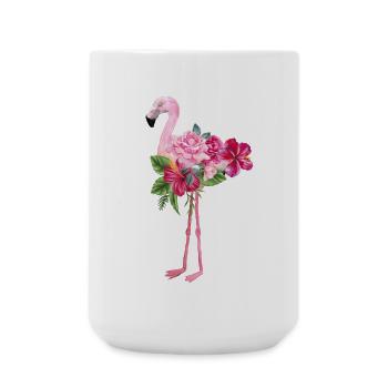 Flamingo mit Blumen - Große Tasse 440 ml - Weiß - Vorne