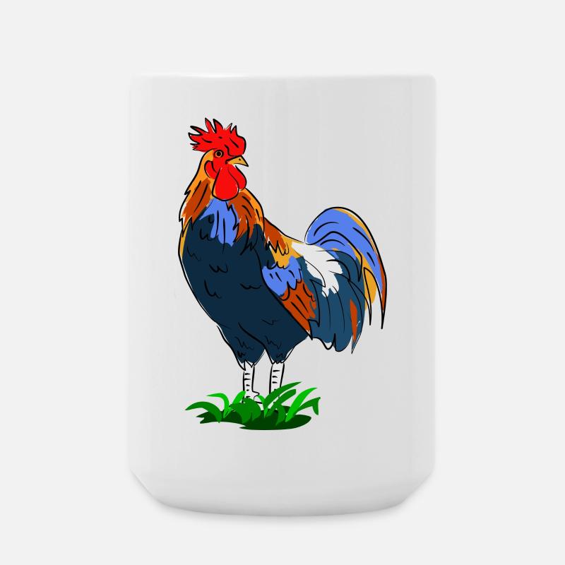 Farbenfroher Hahn im Cartoon-Stil - Große Tasse 440 ml - Weiß