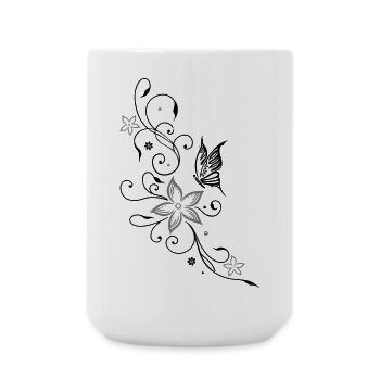Fleurs avec papillons, fleurs - Grande tasse 440 ml - blanc - Devant