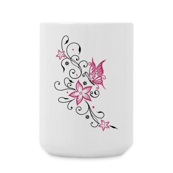 Fleurs avec ornement floral et papillon, été. - Grande tasse 440 ml - blanc - Devant