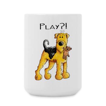 Play Airedale Terrier mit Teddy - Comic - Fun - Große Tasse 440 ml - Weiß - Vorne