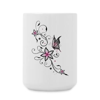 Filigrane Ranke mit Schmetterling und Blumen - Große Tasse 440 ml - Weiß - Vorne