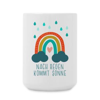 Nach Regen kommt Sonne - Regenbogen mit Herz - Große Tasse 440 ml - Weiß - Vorne