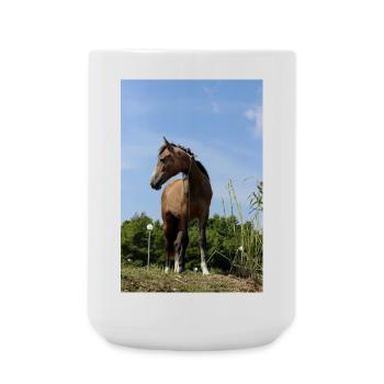 Pferde T-shirt Geschenk Reiter  - Große Tasse 440 ml - Weiß - Vorne